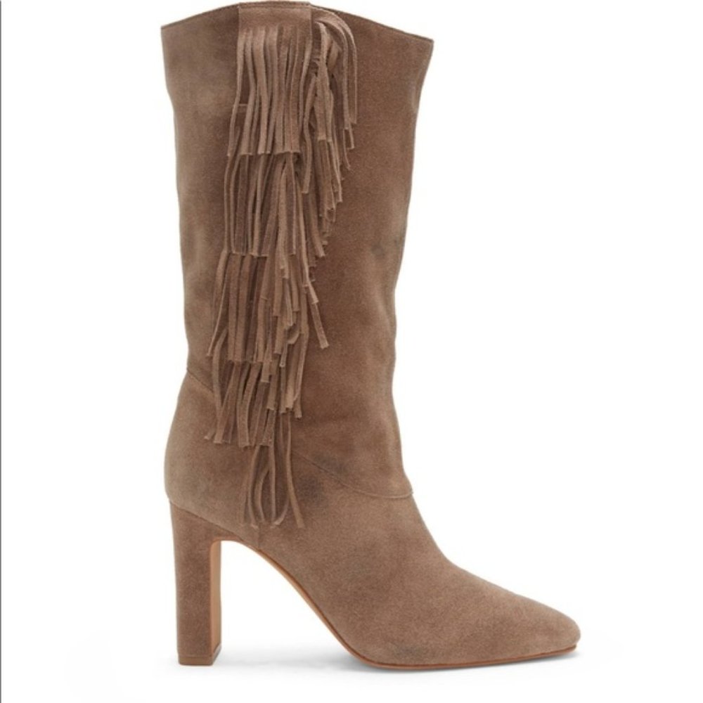 Vince Camuto Tan Heeled Boots with Fringe